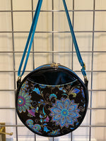 Load image into Gallery viewer, Black and Floral Crossbody Circle Bag
