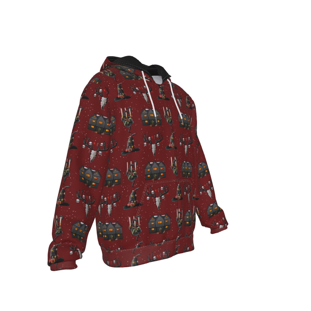 Ghoulish Yule All-Over Print Zip Up Hoodie With Pocket, Unisex Hoodie Design