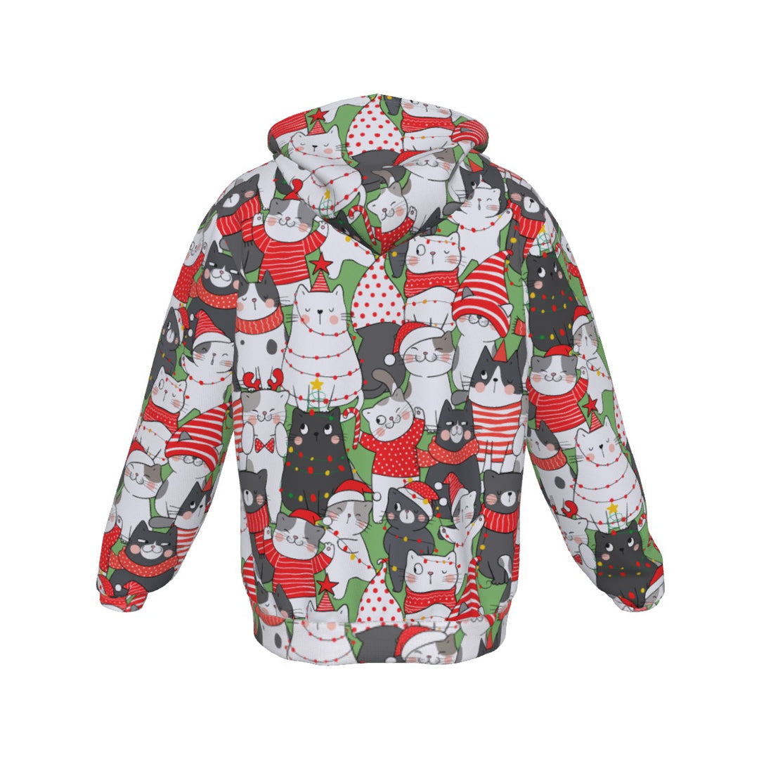 Christmas Cats All-Over Print Zip Up Hoodie With Pocket, Unisex Hoodie Design