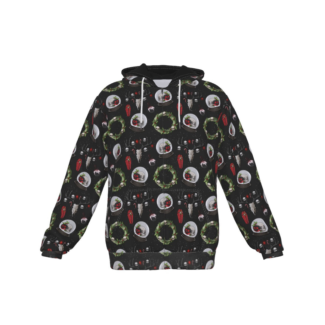 Holiday Horror All-Over Print Zip Up Hoodie With Pocket, Unisex Hoodie Design