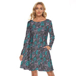 Load image into Gallery viewer, Blue Roses and cobweb All-Over Print women&#39;s crew dress with pockets
