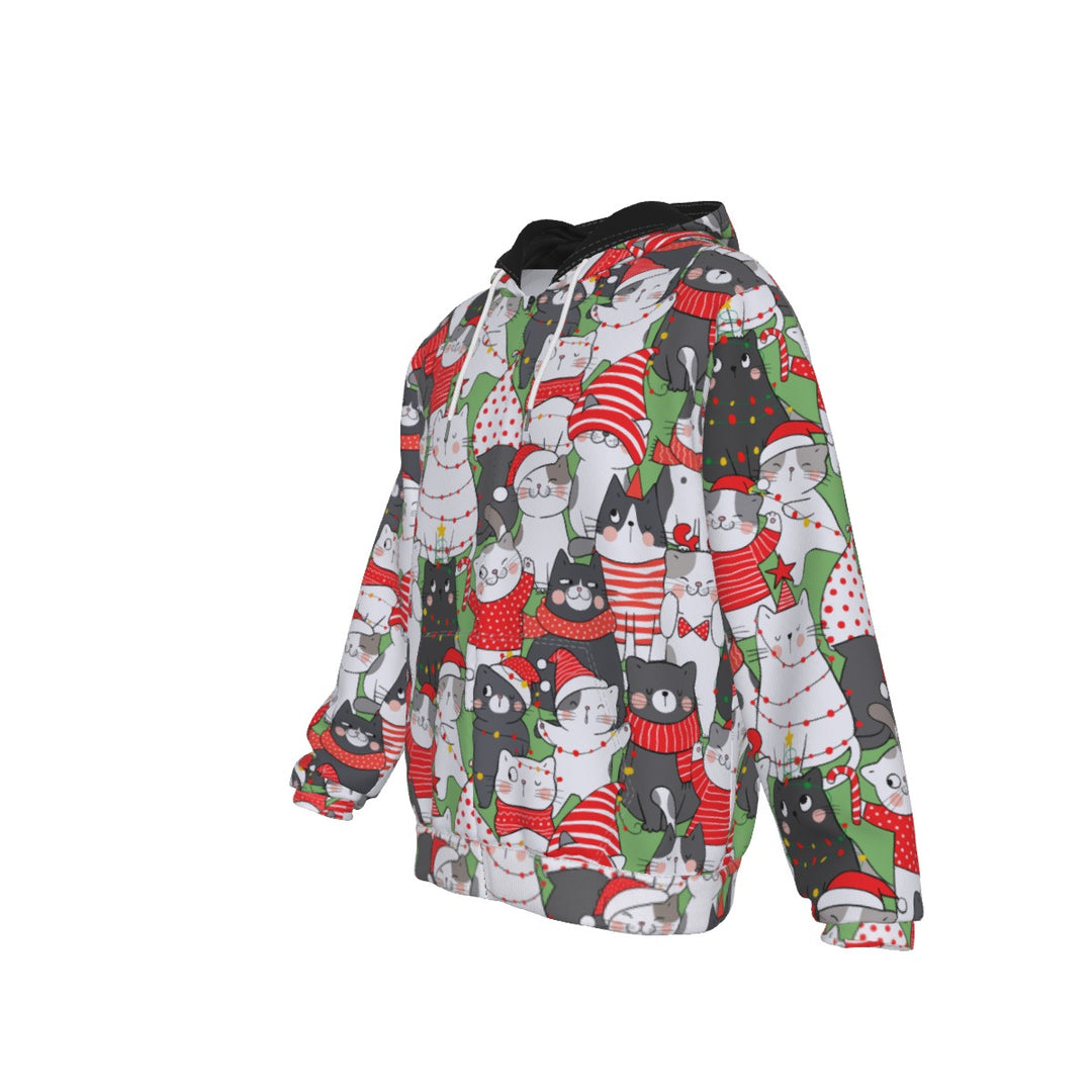 Christmas Cats All-Over Print Zip Up Hoodie With Pocket, Unisex Hoodie Design