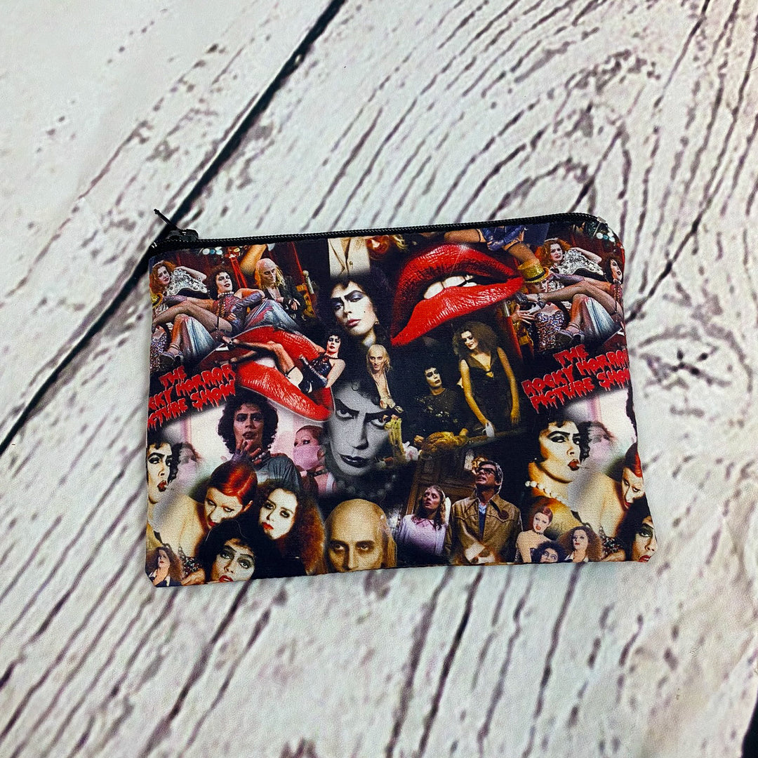 a zippered pouch with a picture of a woman's face on it