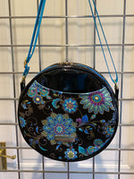 Load image into Gallery viewer, Black and Floral Crossbody Circle Bag
