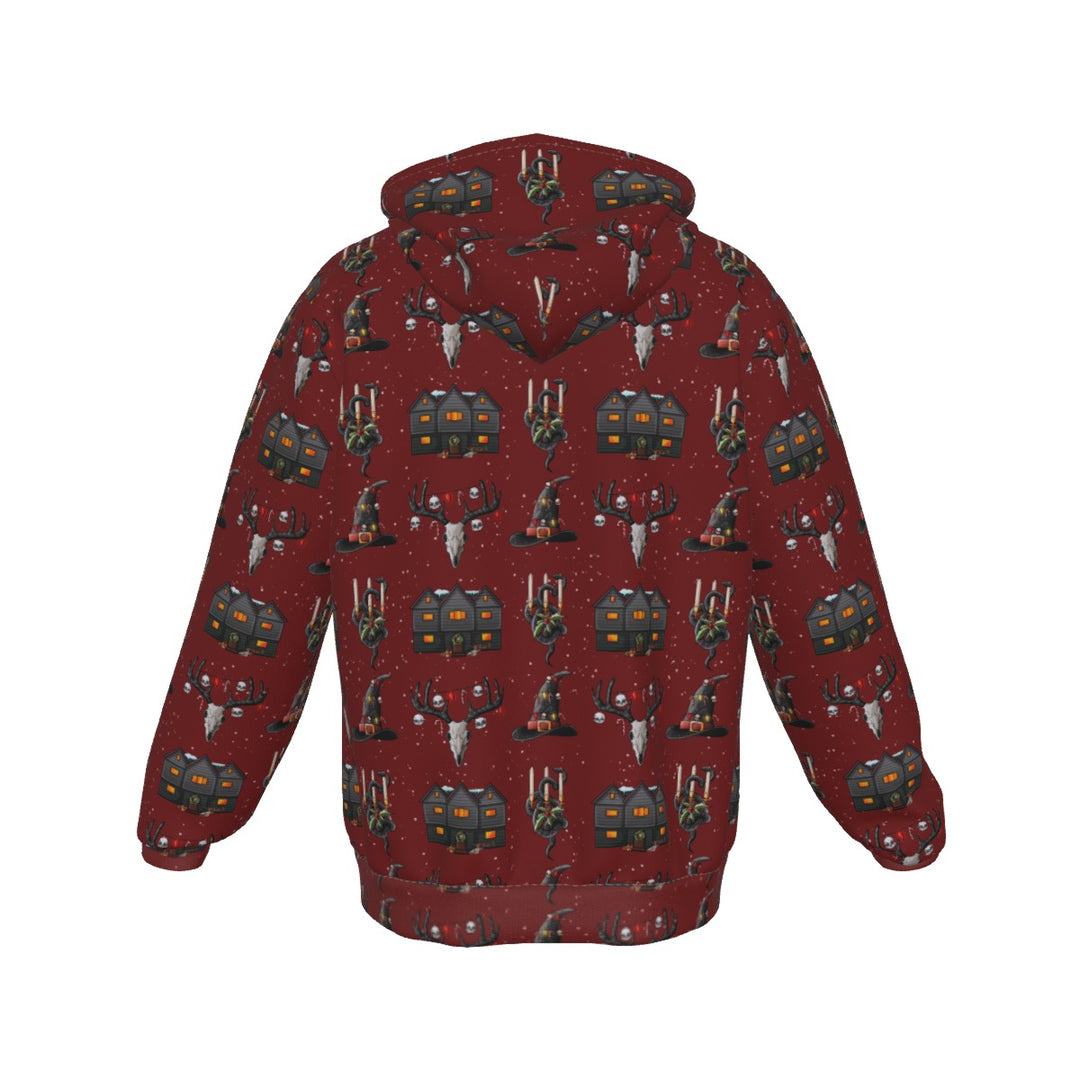 Ghoulish Yule All-Over Print Zip Up Hoodie With Pocket, Unisex Hoodie Design