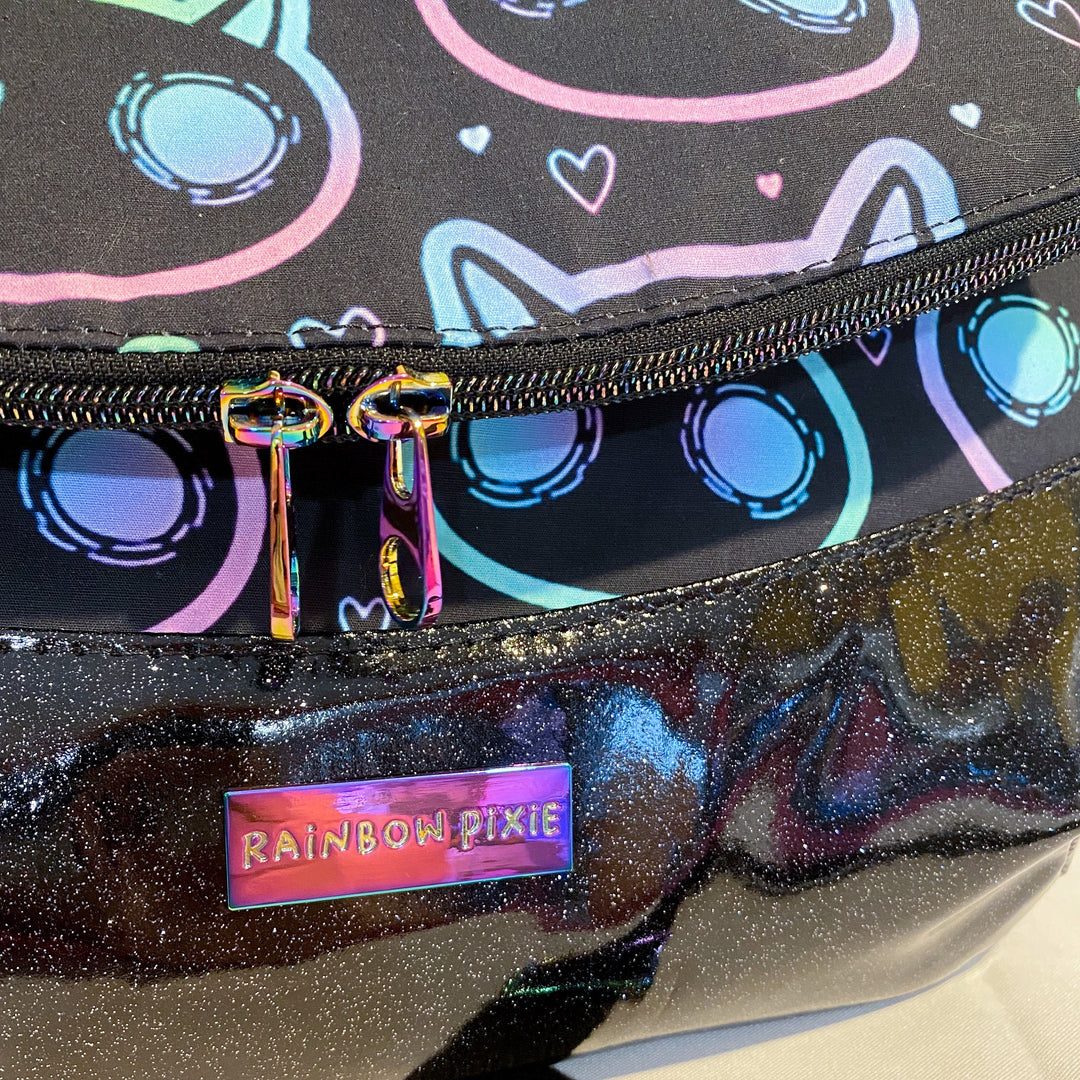 Neon cats and rainbow crossbody bag