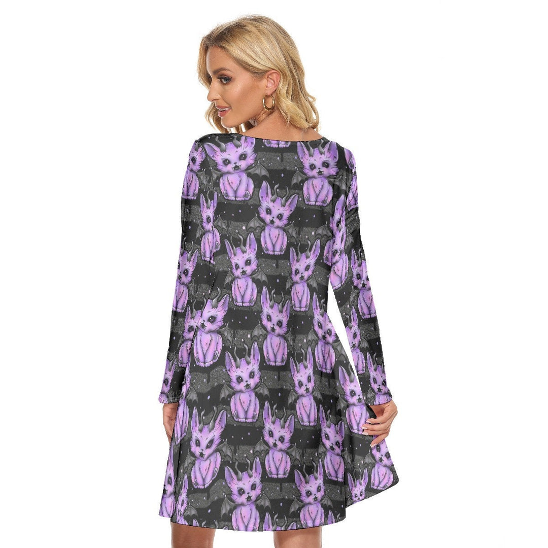 Cat out of Hell All over print women's crew dress with pockets