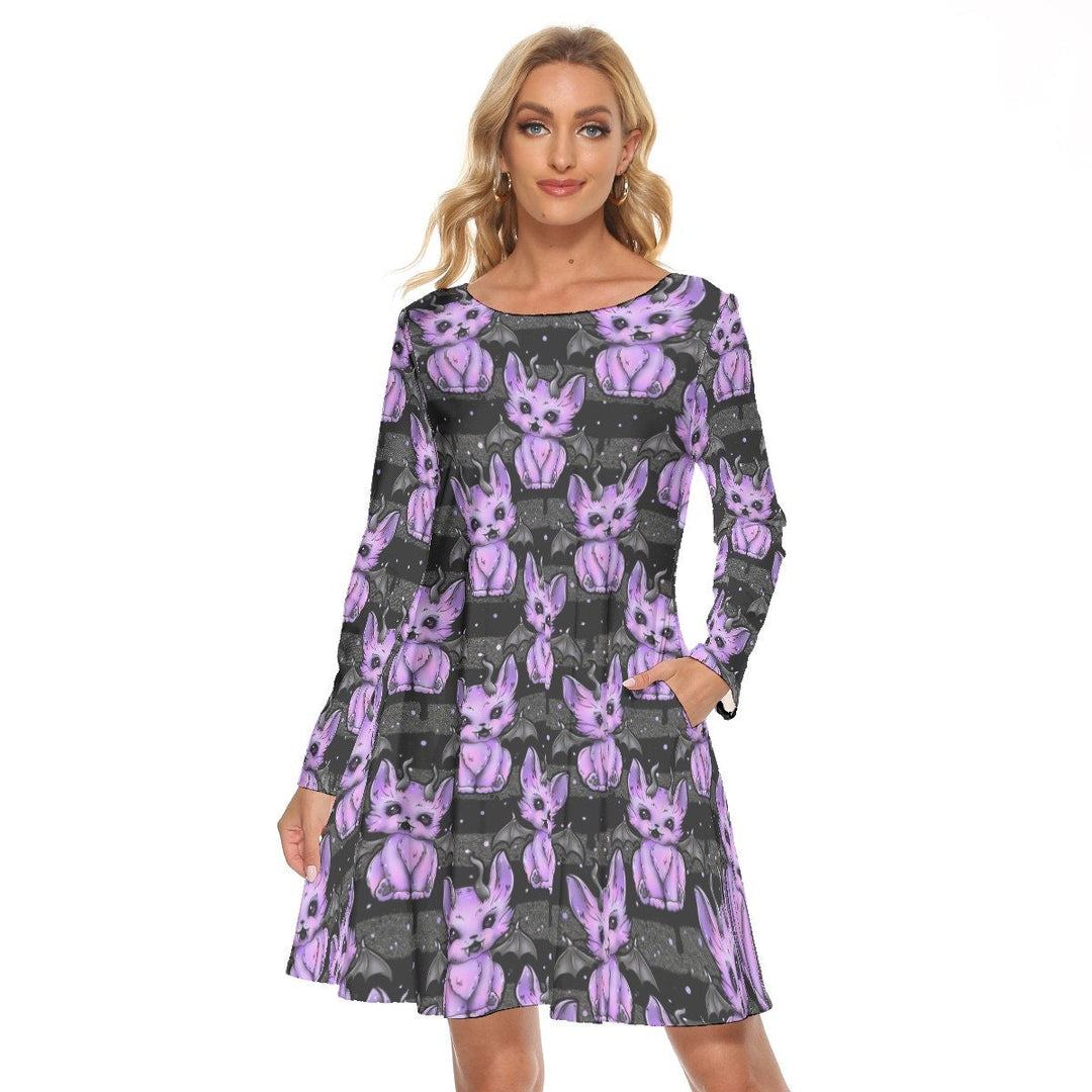 Cat out of Hell All over print women's crew dress with pockets