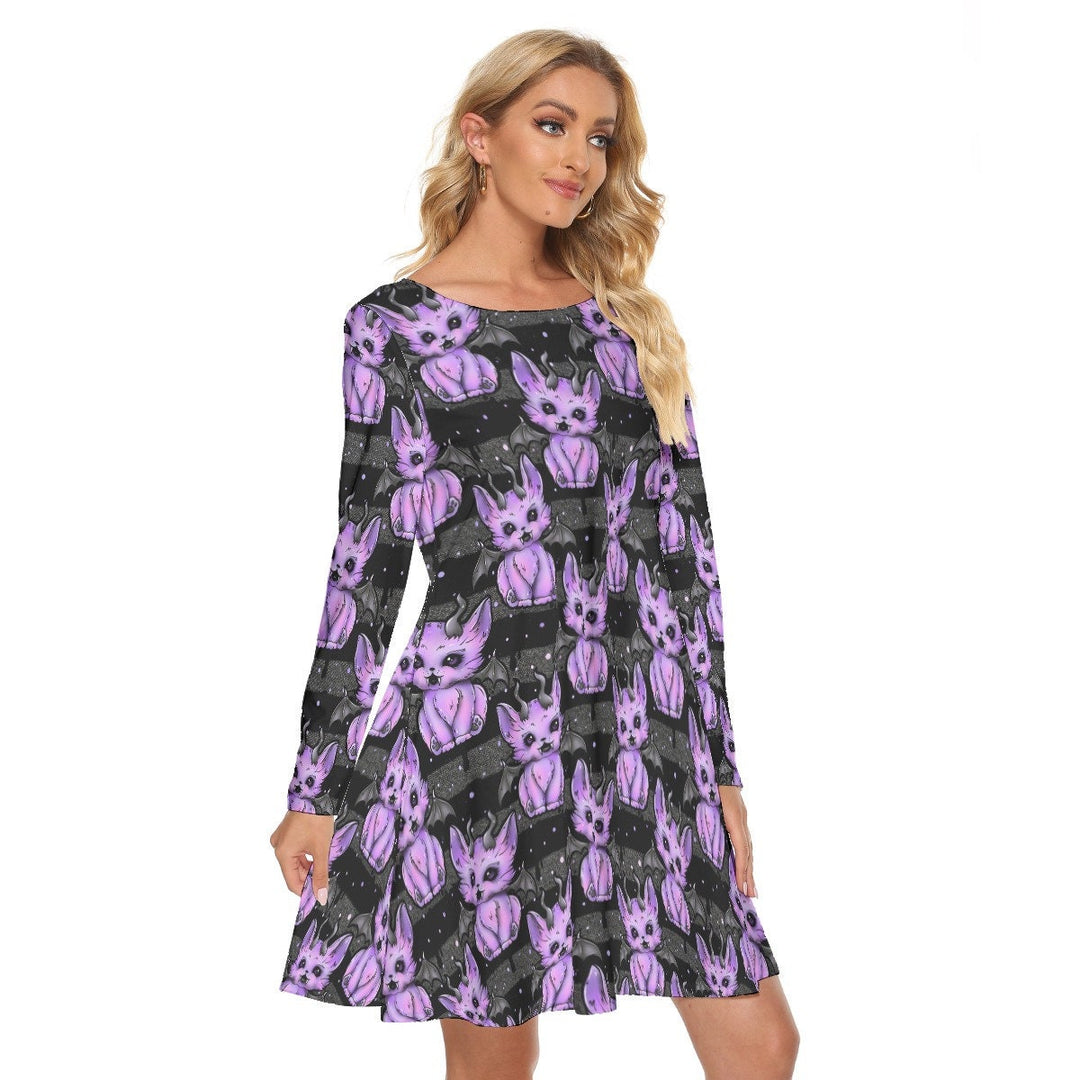 Cat out of Hell All over print women's crew dress with pockets