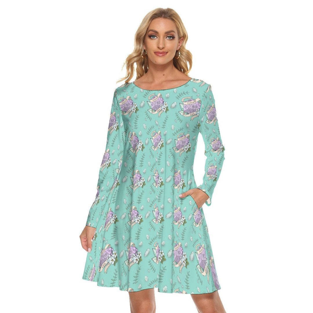 Critically Cute All over print women's crew dress with pockets