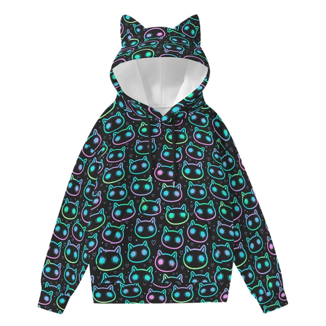 Neon Cats All-Over Print Women’s Hoodie With Cat Ears