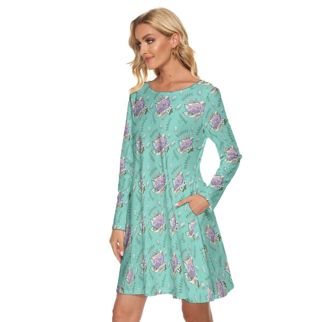 Critically Cute All over print women's crew dress with pockets