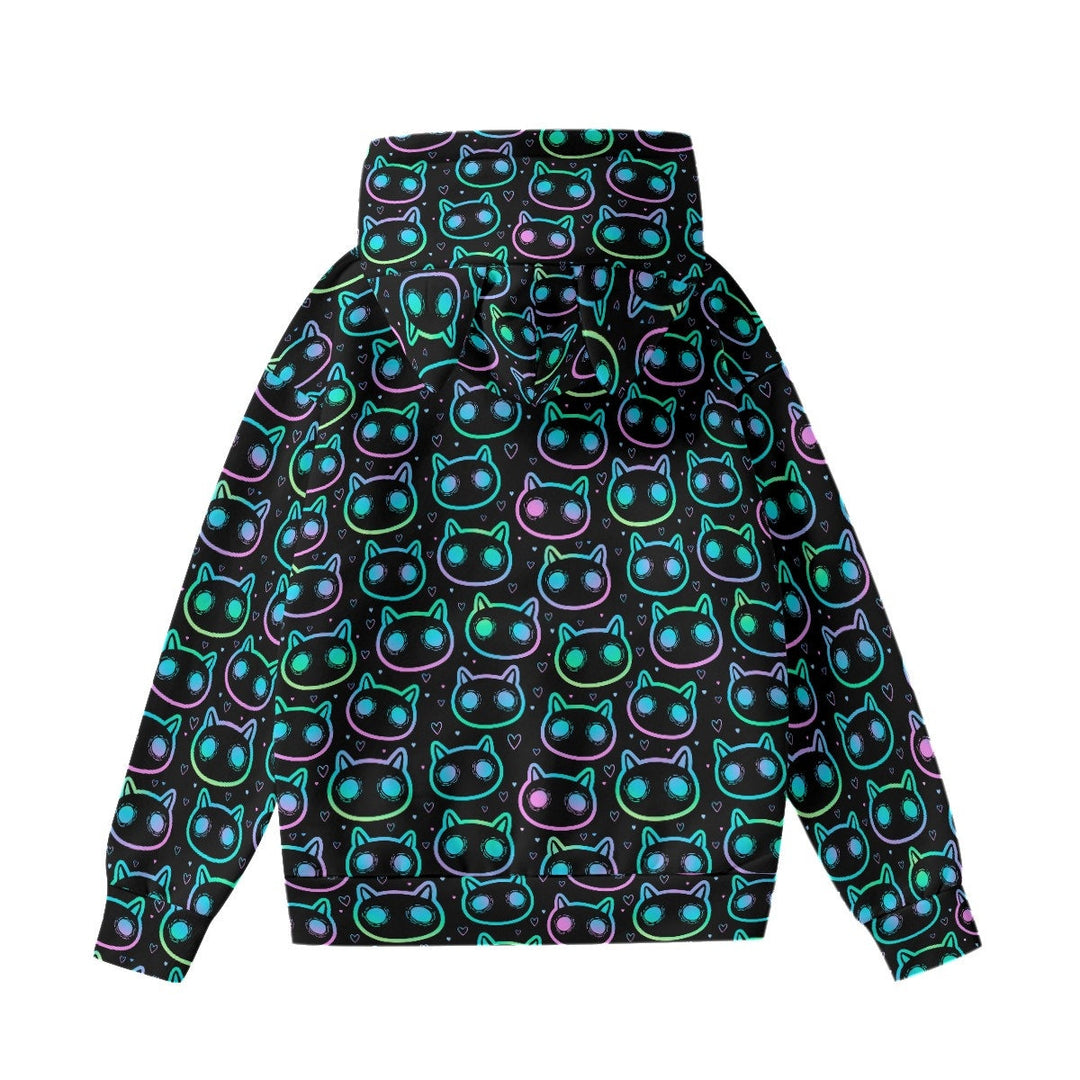 Neon Cats All-Over Print Women’s Hoodie With Cat Ears