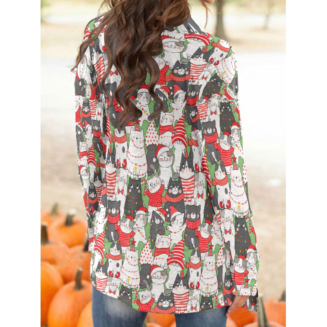 Christmas Cats All over print waterfall cardigan