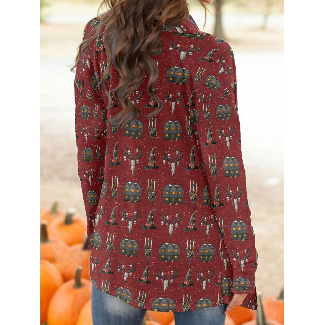 Ghoulish Yule All over print waterfall cardigan